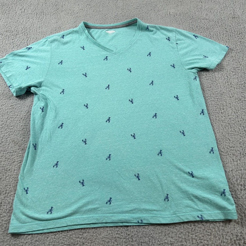 Old Navy Shirt‎ Mens Large Green Lobster Print V-Neck Soft-Washed Graphic Tee